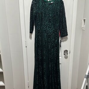Tahari ASL Dark Green Lace Long Sleeve Dress